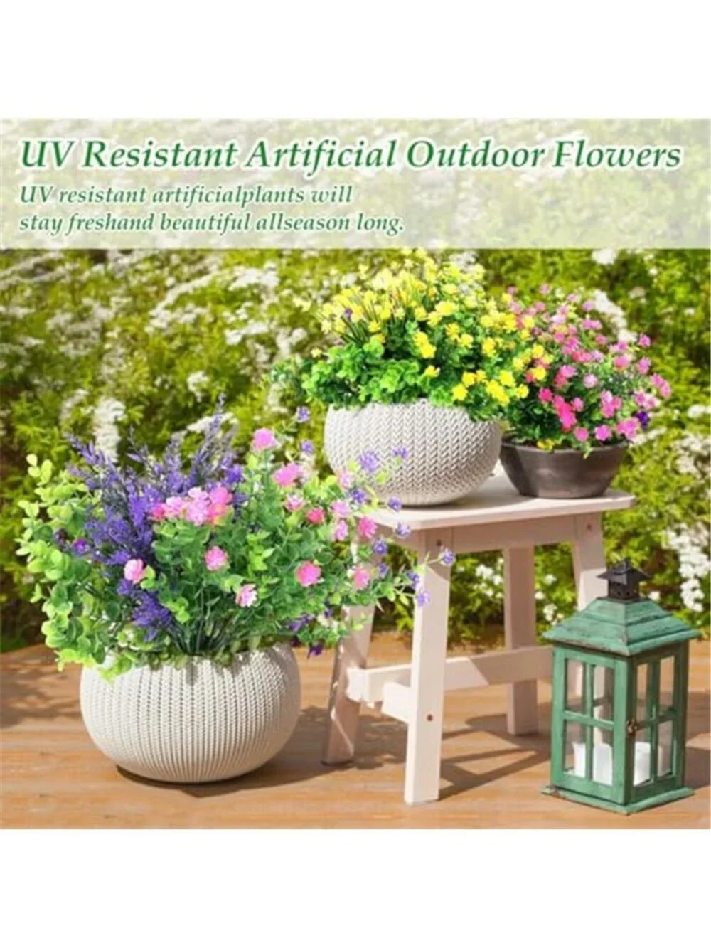 20 Bundles Fake Outdoor Flowers UV Resistant Artificial Plants Garden Decor
